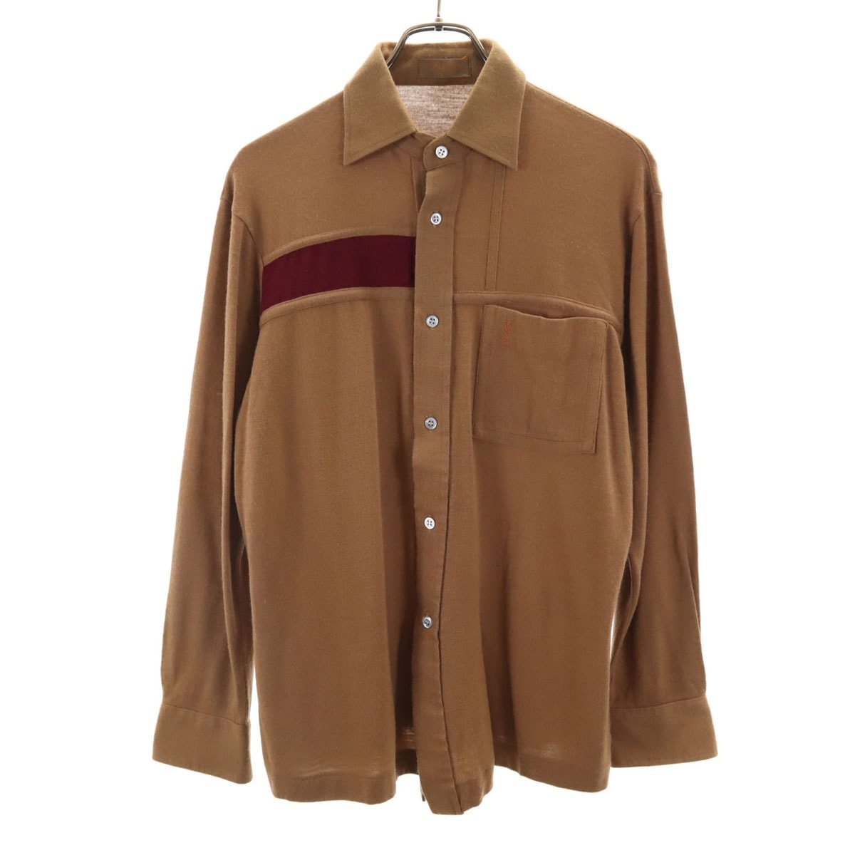 YVES SAINT LAURENT イヴサンローラン 90s オールド 長袖 ウールブレンド シャツ M キャメル