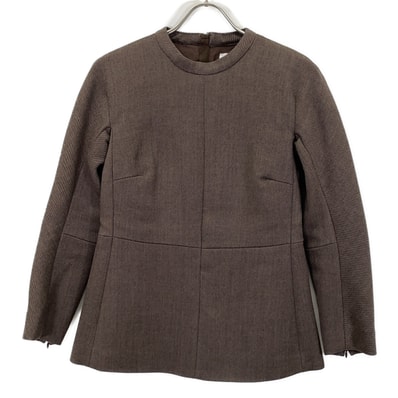 ジルサンダー JSPP560210 ベージュ ウールシルク ノーカラージャケットプルオーバー 34