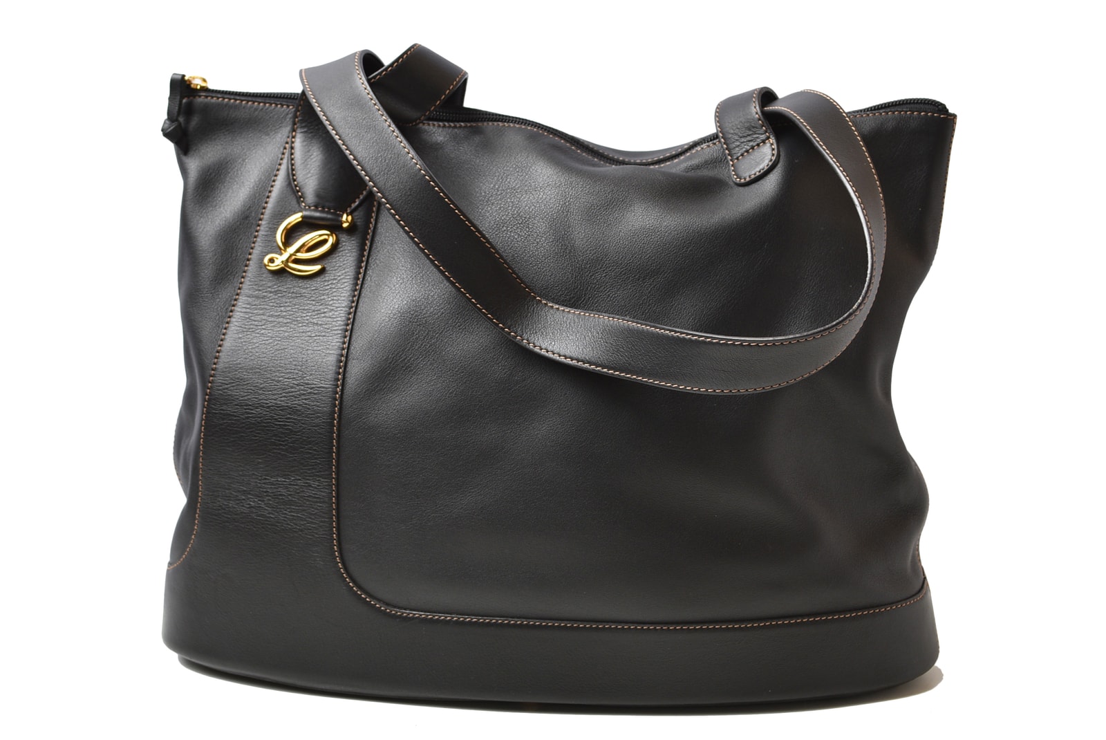ロエベ トートバッグ LOEWE アントン アナグラム ポーチ付 ダークブラウン レザー ヴィンテージ レディース【中古】
