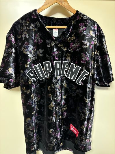 Supreme Floral Velour Baseball Jersey "Black"