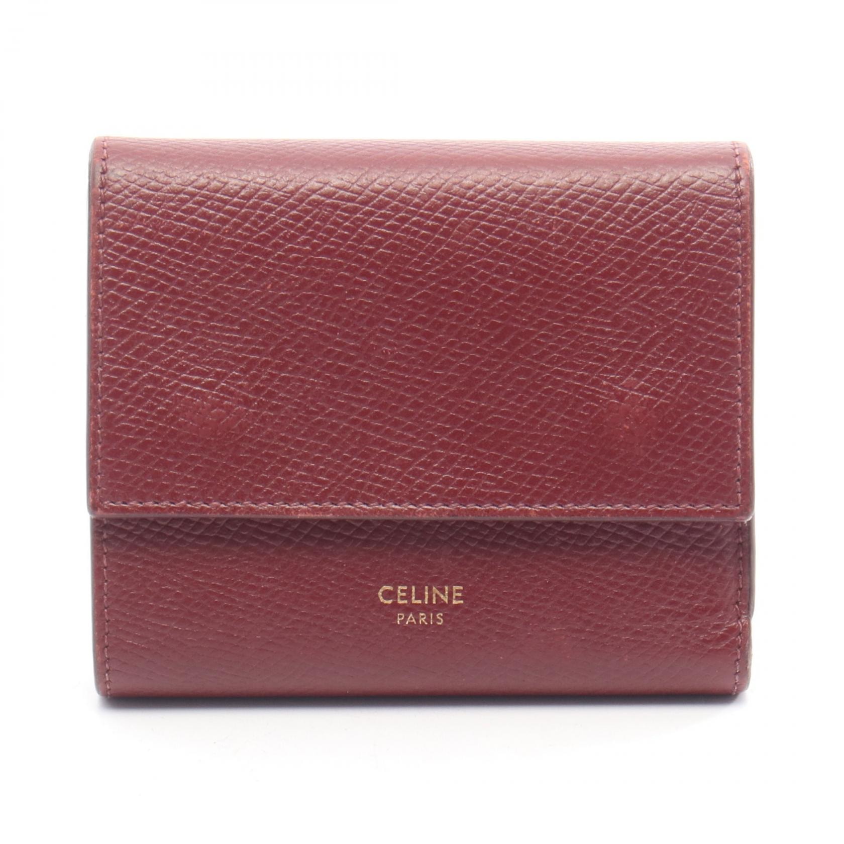 セリーヌ CELINE スモール トリフォールドウォレット 三つ折り財布 財布 レザー レディース ボルドー系 10B573BEL 【中古】