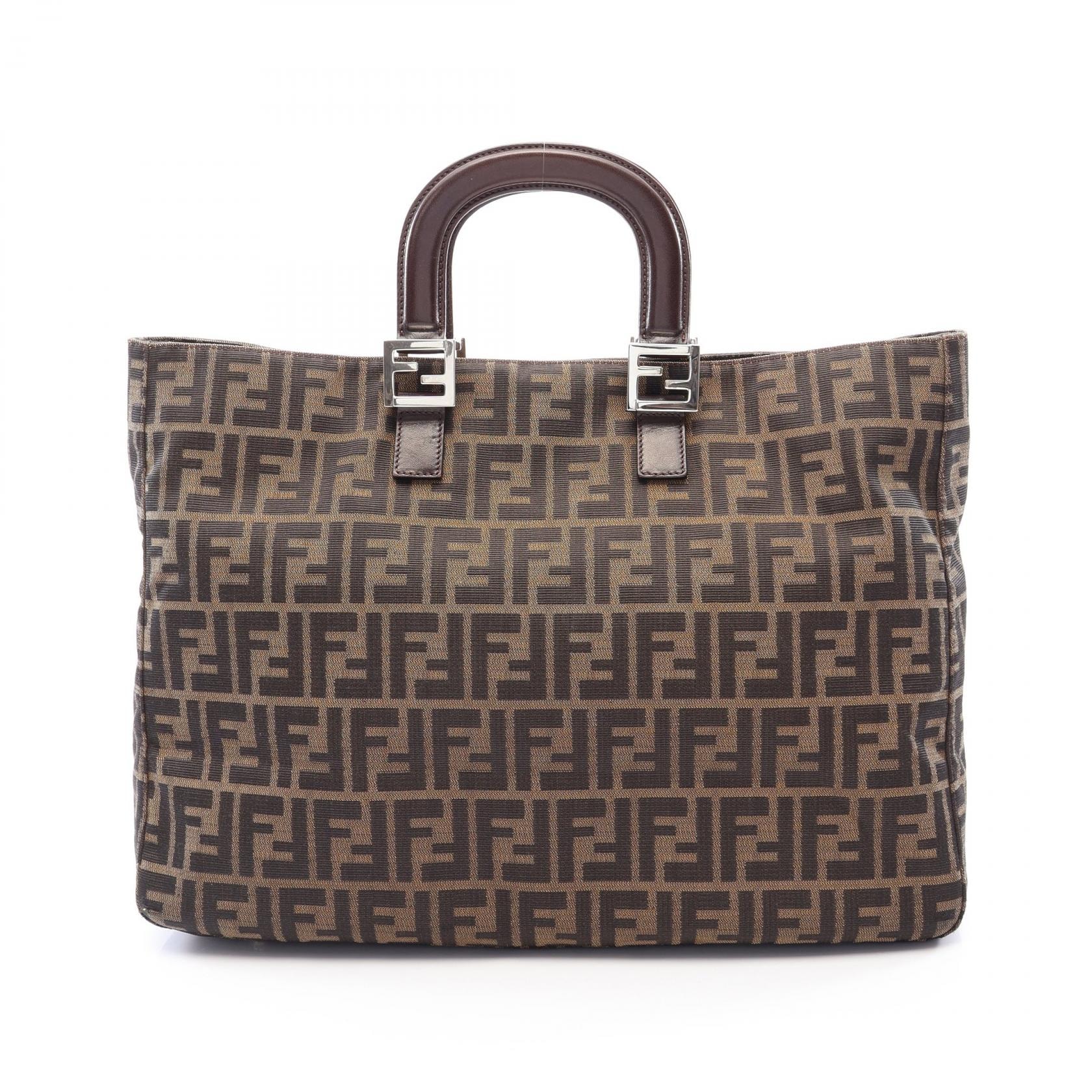 フェンディ FENDI ズッカ トートバッグ バッグ キャンバス レザー レディース ブラウン系 【中古】