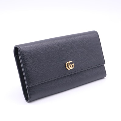 美品 GUCCI グッチ GGマーモント ジップアラウンド ウォレット 456116 長財布 ブラック カーフレザー レディース
