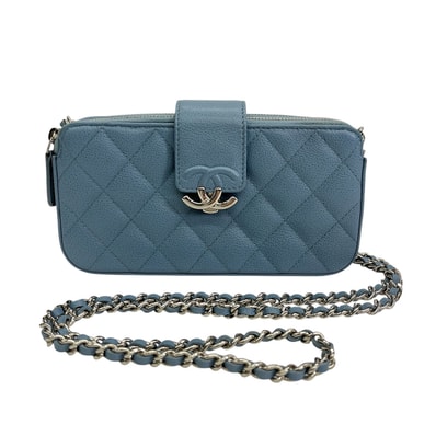 CHANEL シャネル ハーフココマーク キャビアスキン チェーン ショルダーバッグ 長財布 キャビアスキン ブルー レディース【中古】