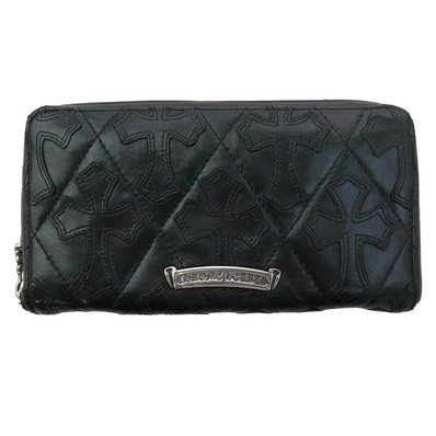 Chrome Hearts REC F ZIP Cemetery Cross Quilted Leather Wallet "Black"