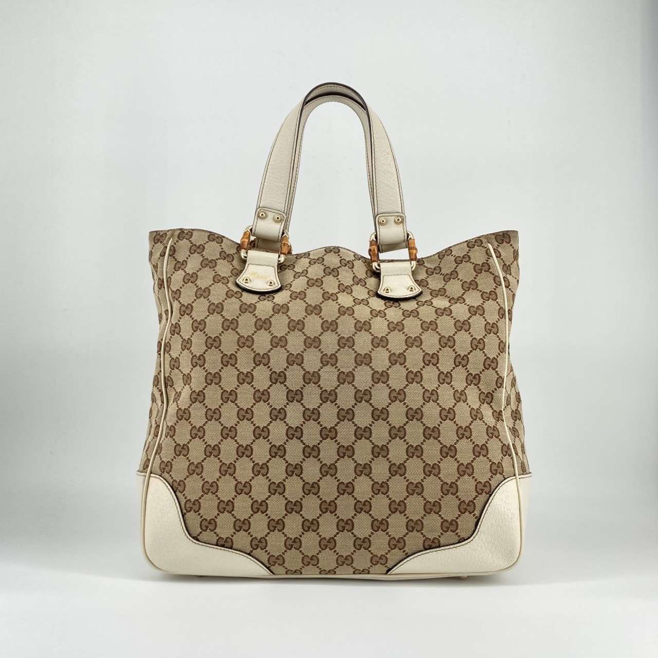 GUCCI(グッチ) バンブー ホースビット GGキャンバス 154375 トートバッグ ベージュ×ブラウン