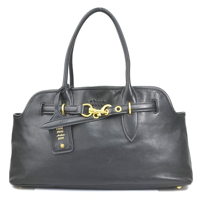 ミュウミュウ MIUMIU ハンドバッグ レザー ブラック レディース 5BG310【中古】 90268k