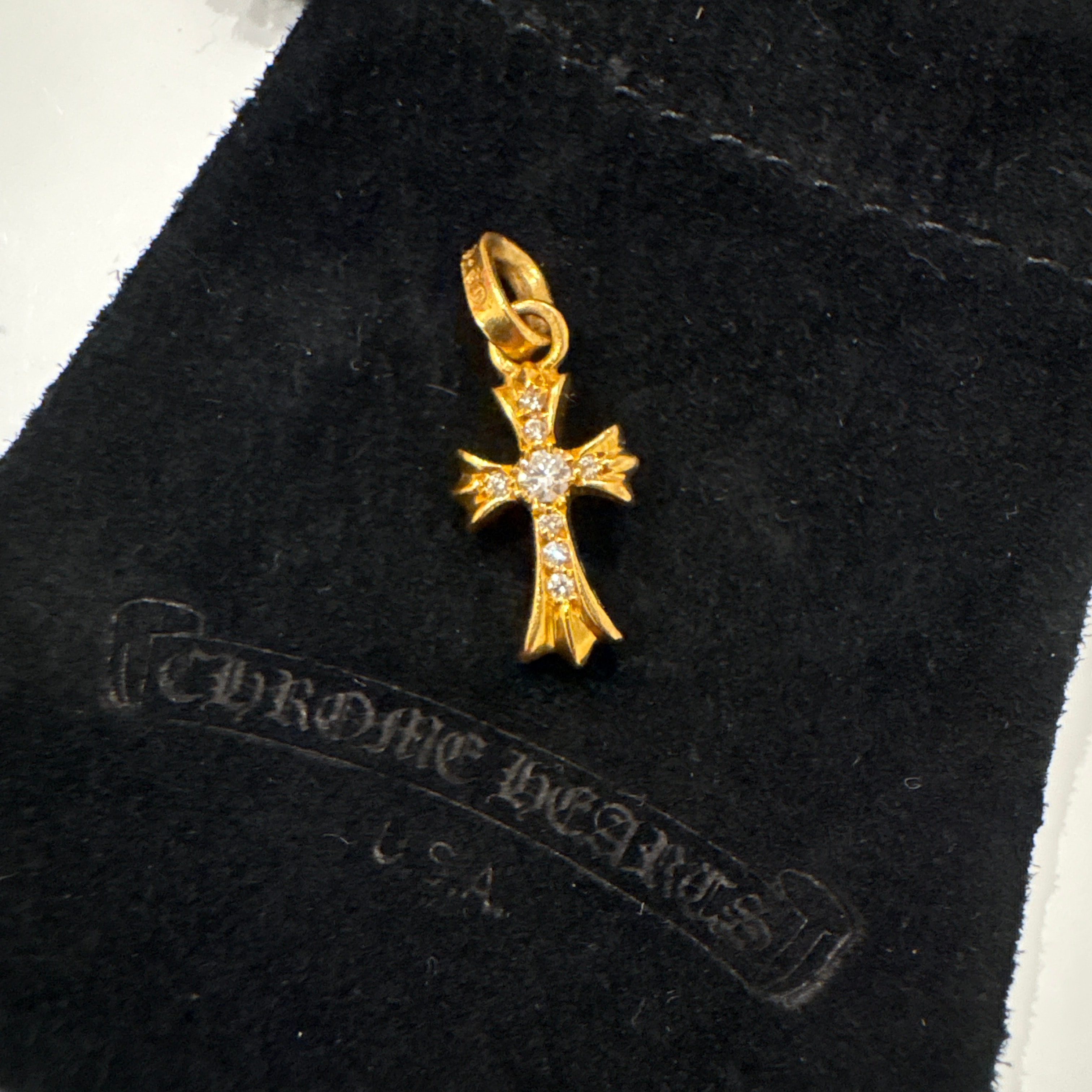 Chrome Hearts 22K CH Cross Baby Fat Charm with Pave Diamond "Yellow Gold"