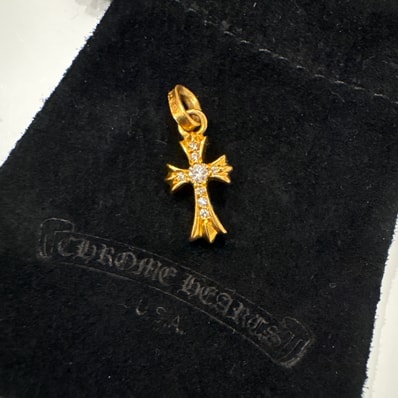 Chrome Hearts 22K CH Cross Baby Fat Charm with Pave Diamond "Yellow Gold"