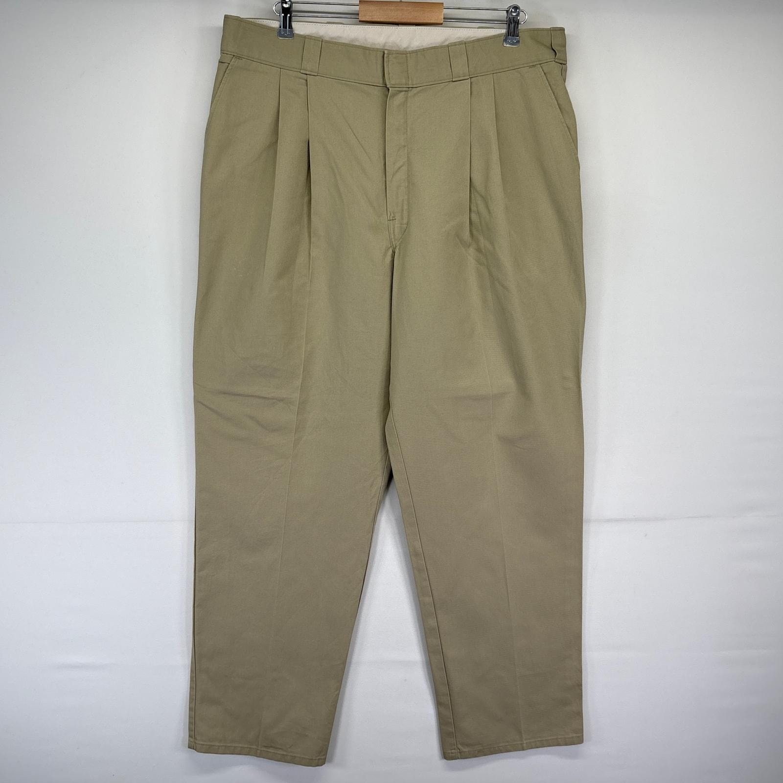古着 ディッキーズ Dickies USA製 ワークパンツ ワンポイントロゴ 長ズボン 大きいサイズ チノパン テーパード ツータック  ベージュ系 メンズ