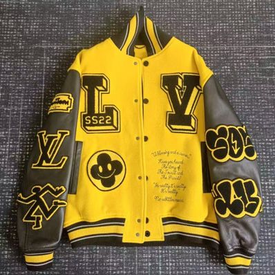 レザー エンブロイダリー バーシティ スタジアム ジャケット ワッペン 黄