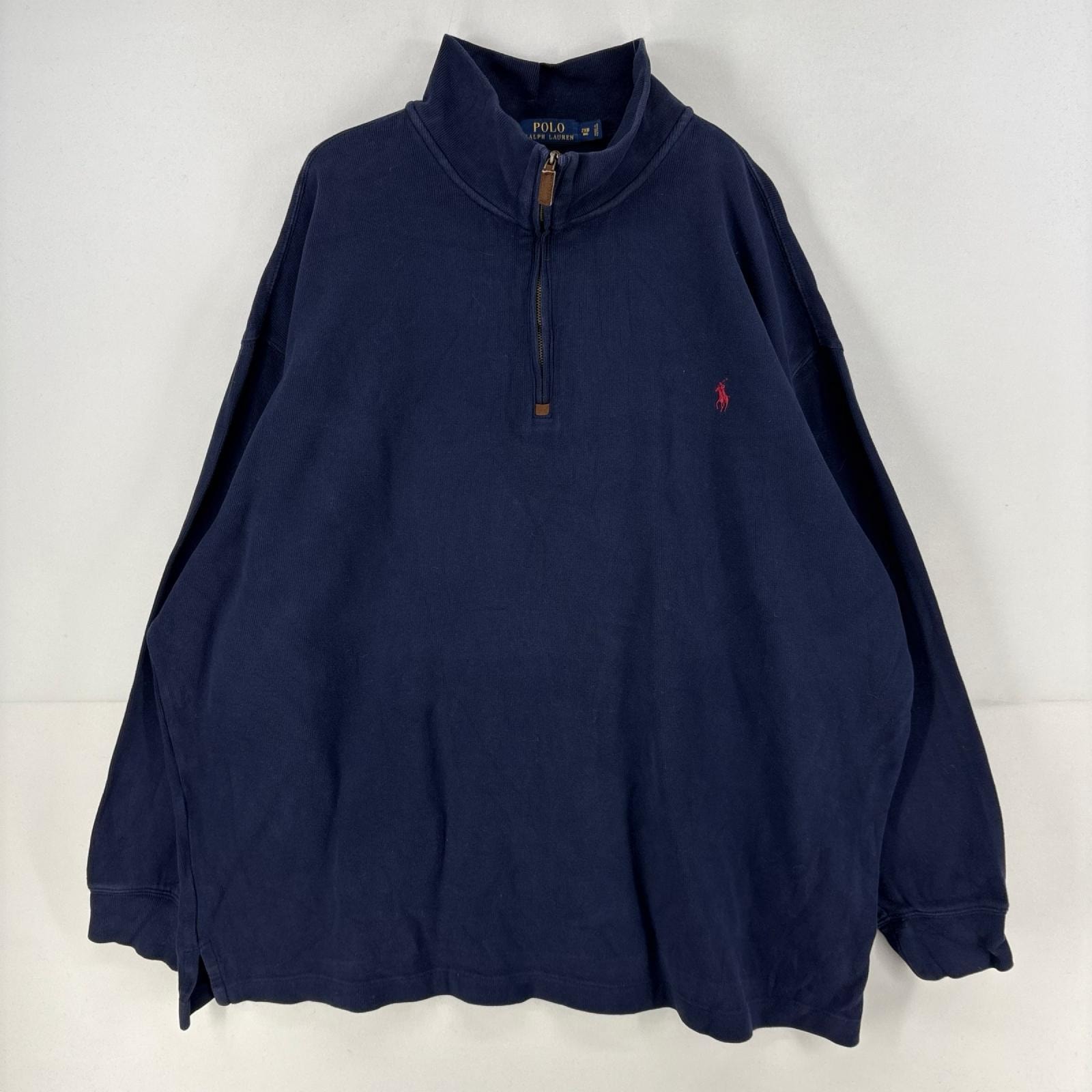 古着 ポロ・ラルフローレン POLO RALPH LAUREN スウェット ハーフジップ ワンポイント ロゴ トレーナー ニット 2XB  ネイビー メンズ