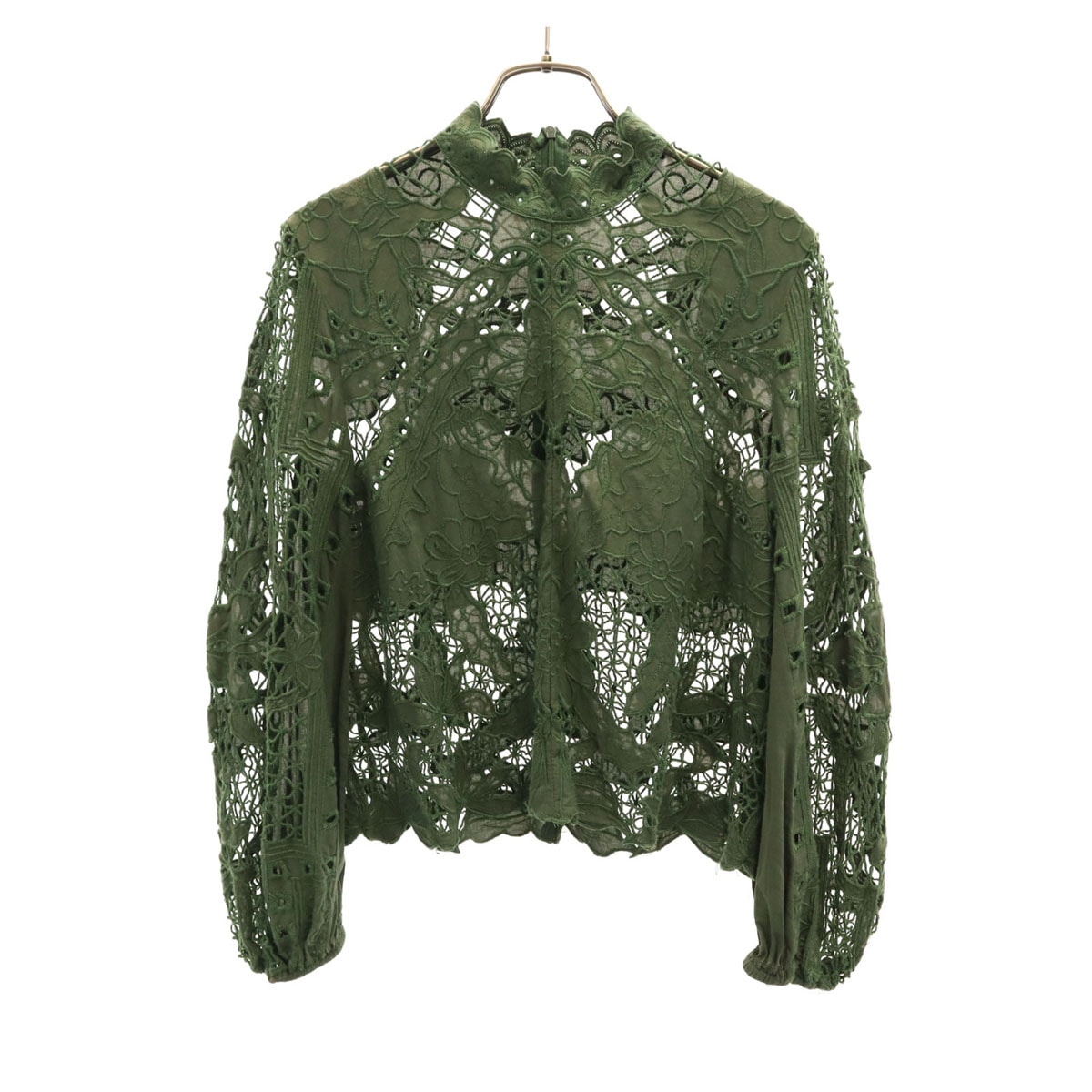ZARA ザラ 花柄 長袖 レース ブラウス XS カーキ