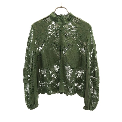 ZARA ザラ 花柄 長袖 レース ブラウス XS カーキ