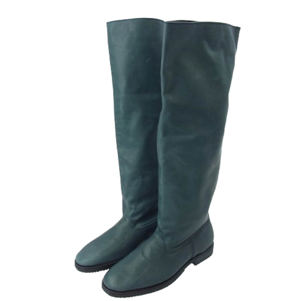 Yohji Yamamoto POUR HOMME ヨウジヤマモトプールオム ブーツ 23AW LOOK24着用モデル インディゴレザー ロング ペコスブーツ モスグリーン系 4【中古】