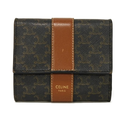 CELINE セリーヌ スモール トリフォールド ウォレット 新ロゴ 箔押し ブラック ブラウン Wスナップ 札入れ カードケース コインケース コンパクトウォレット トリオンフ タン 三つ折り財布 10D572BZ9.04LU