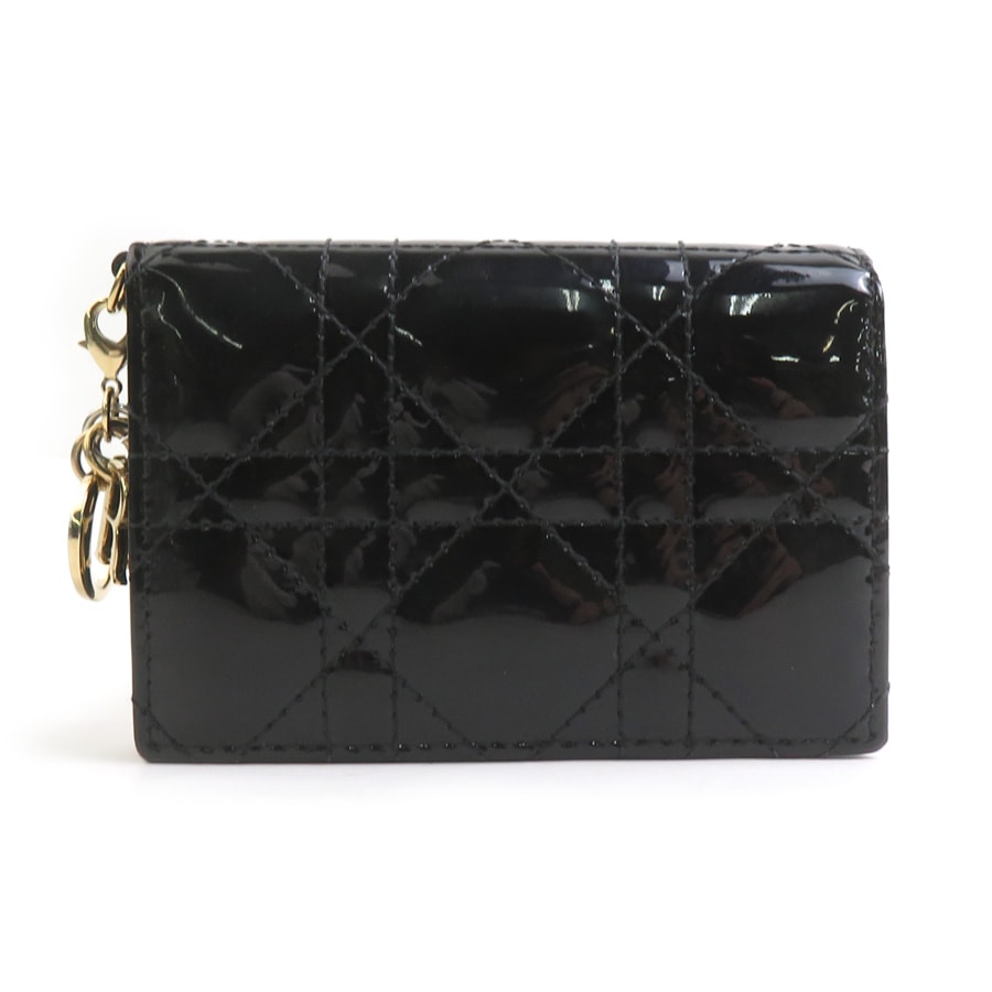 クリスチャンディオール Christian Dior カードケース カナージュ パテントレザー ブラック ゴールド レディース【中古】 e61238i