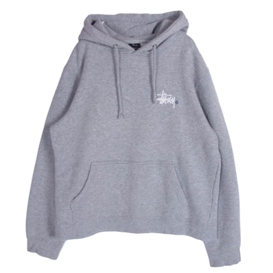 STUSSY ステューシー パーカー ストックロゴ フロント バック プリント フーディー プルオーバー パーカー グレー系 S【中古】