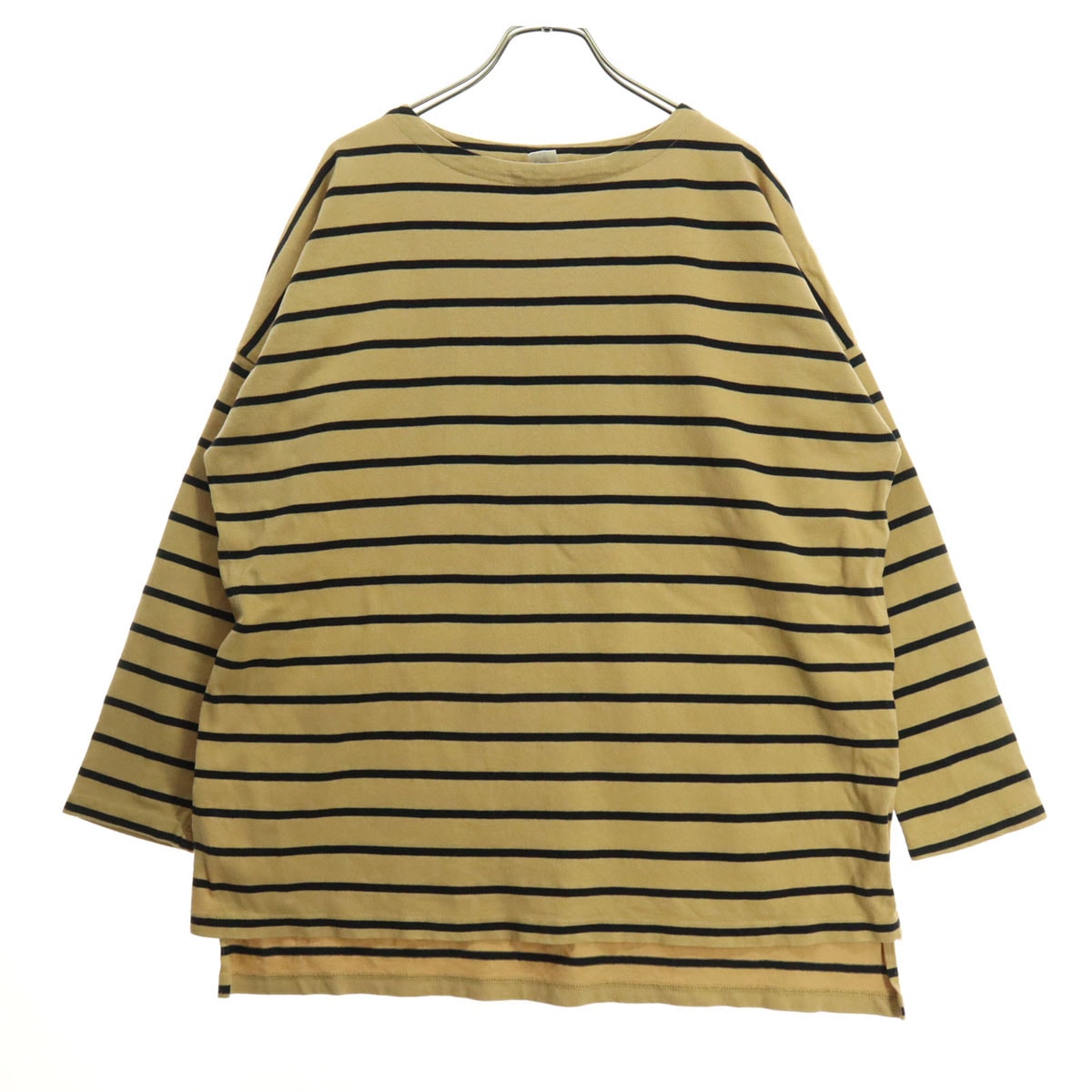 美品 GAP ギャップ コットン ボーダー柄 長袖 クルーネック カットソー XS ベージュ