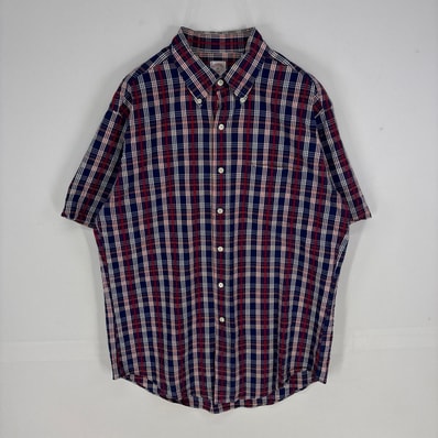 古着 ブルックスブラザーズ Brooks Brothers 半袖シャツ 346 ボタンダウン 胸ポケット ショートスリーブ M レッド系 チェック メンズ