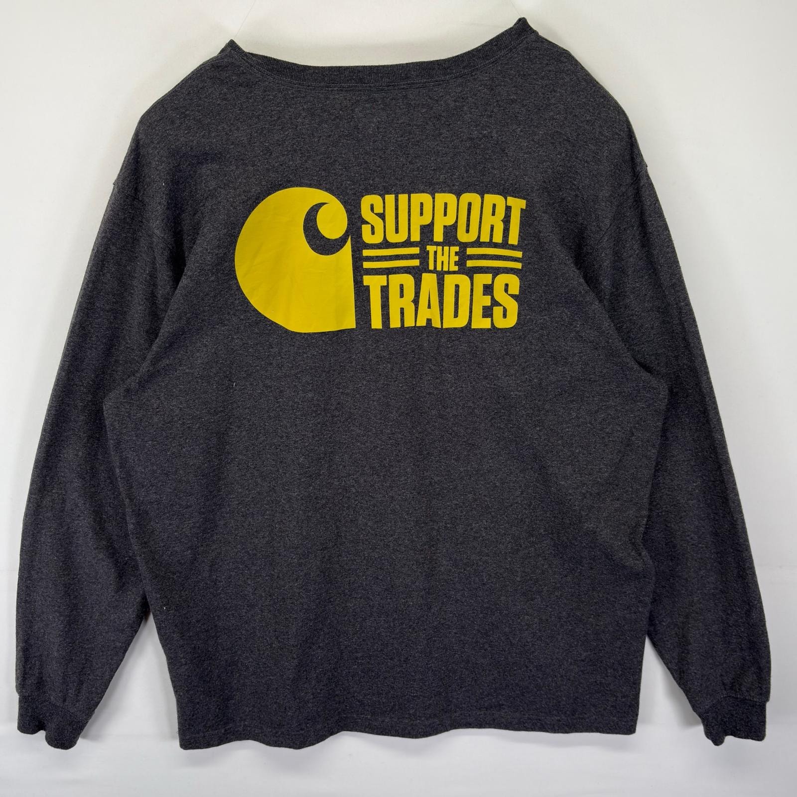 古着 カーハート Carhartt 長袖Tシャツ  ロンT ワンポイントロゴ ポケット 大きいサイズ クルーネック バックプリント XL  グレー メンズ