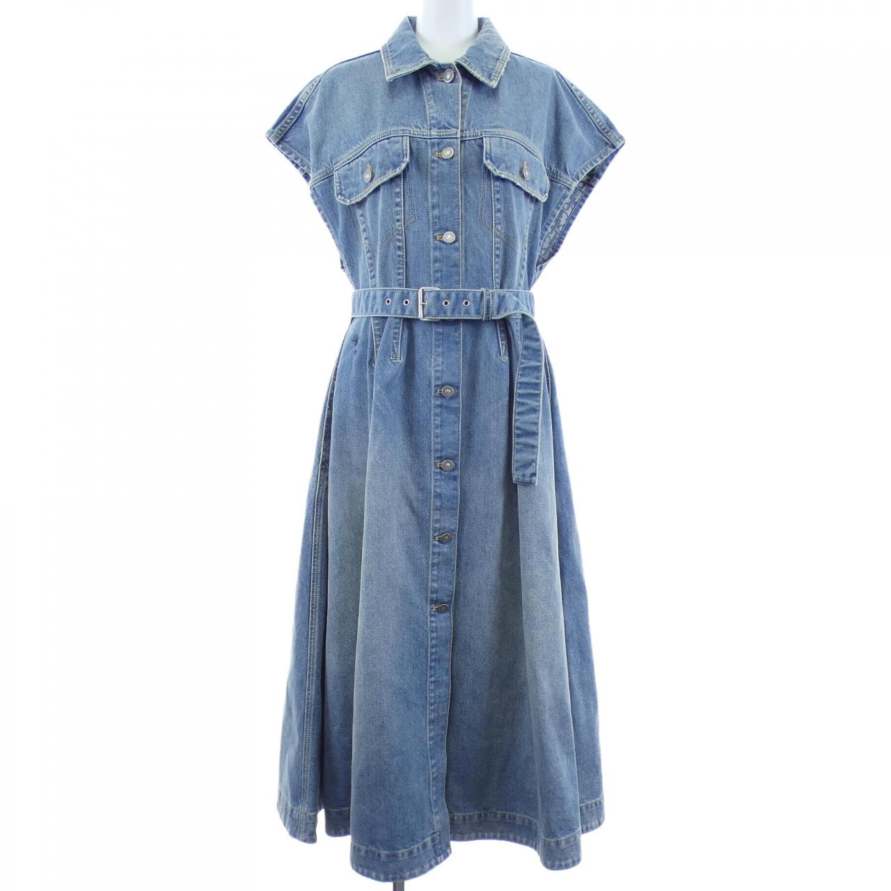 クリスチャンディオール CHRISTIAN DIOR ディオールオブリークコットンデニム フレアミディドレス 612R50A3153 ワンピース