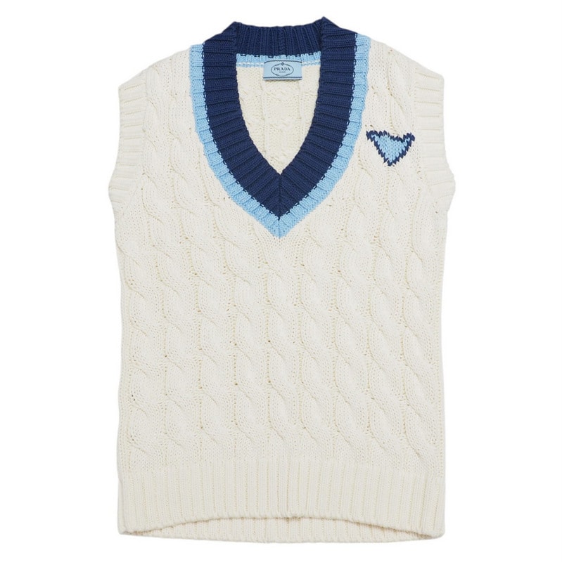 ■美品■PRADA プラダ ベスト サイズ36 ケーブルニット Vネック チルデンニット ベスト イタリア製 ブランド古着【中古】20241230/RA2916