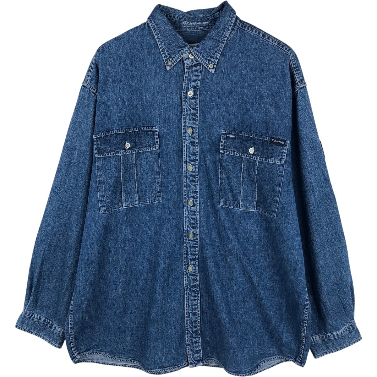 古着 90年代~ カルバンクライン Calvin klein JEANS 長袖 ボタンダウンデニムシャツ メンズXL相当 ヴィンテージ/eaa672363