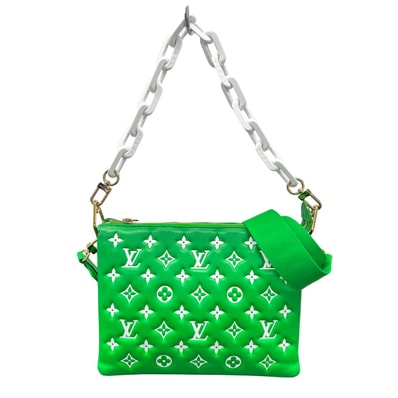 LOUIS VUITTON 美品 ルイヴィトン クッサンPM モノグラムエンボス 3way チェーンショルダーバッグ クラッチバッグ M20760 レザー RFID確認済 グリーン LV ABランク 中古 鑑定済 ヴィトンバッグ