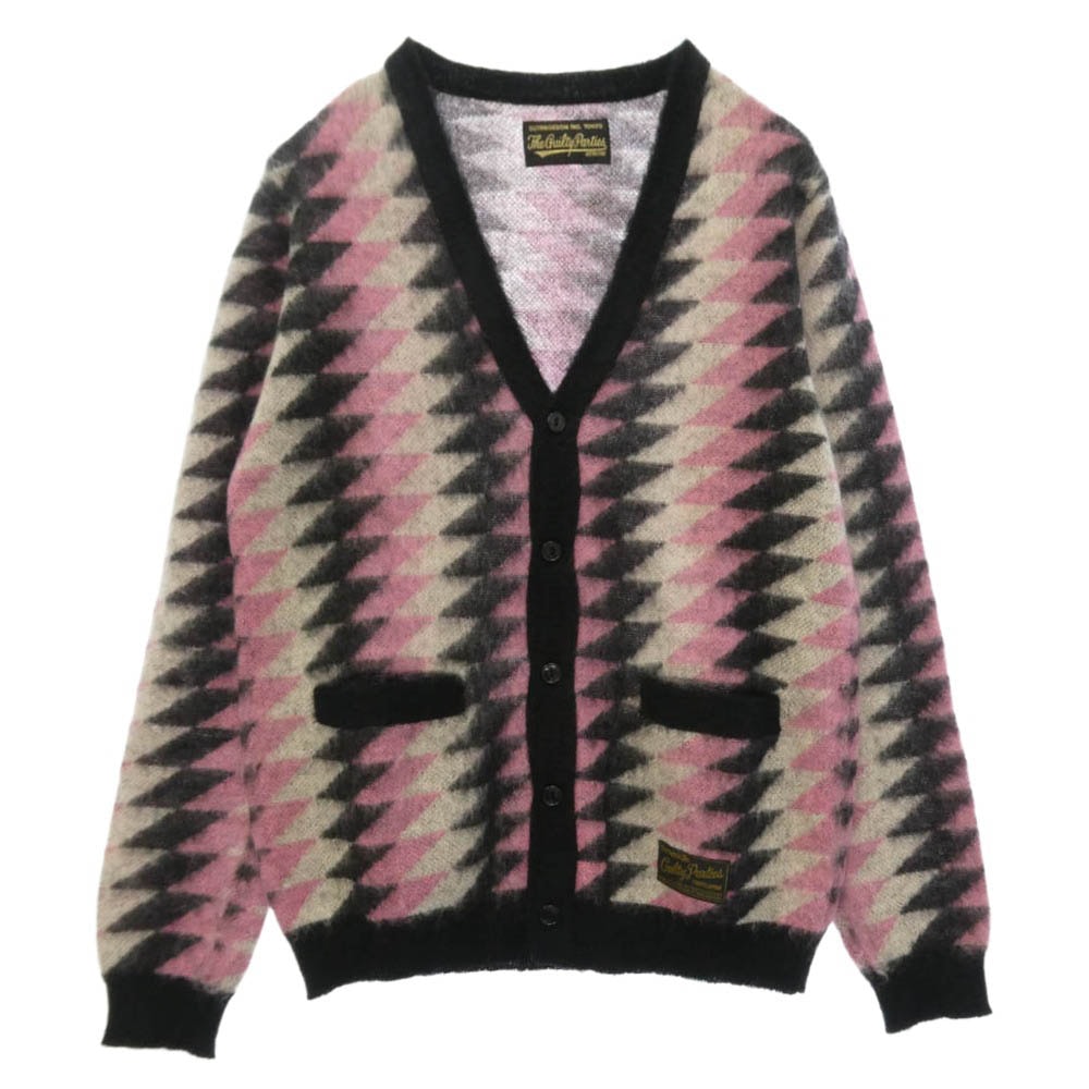 WACKO MARIA ワコマリア 12AW-KNT-07 DIAMOND STRIPE CARDIGAN ダイヤモンドストライプ モヘア モヘヤ カーディガン ブラック系 ピンク系 S【中古】