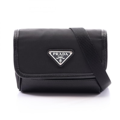 プラダ PRADA トライアングルロゴ ショルダーバッグ バッグ ナイロン サフィアーノレザー レディース ブラック系 【中古】