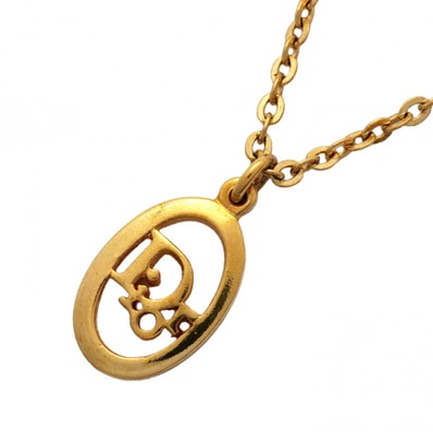 【6jcb0910-k】クリスチャンディオール ネックレス ディオールロゴ オーバル GPメッキ ゴールド【中古】レディース