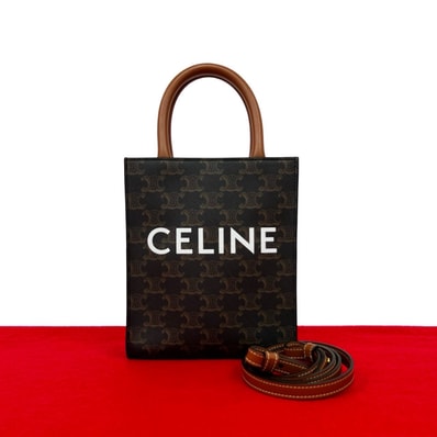 CELINE セリーヌ バーティカル カバ レザー PVC ショルダーバッグ ブラウン
65082