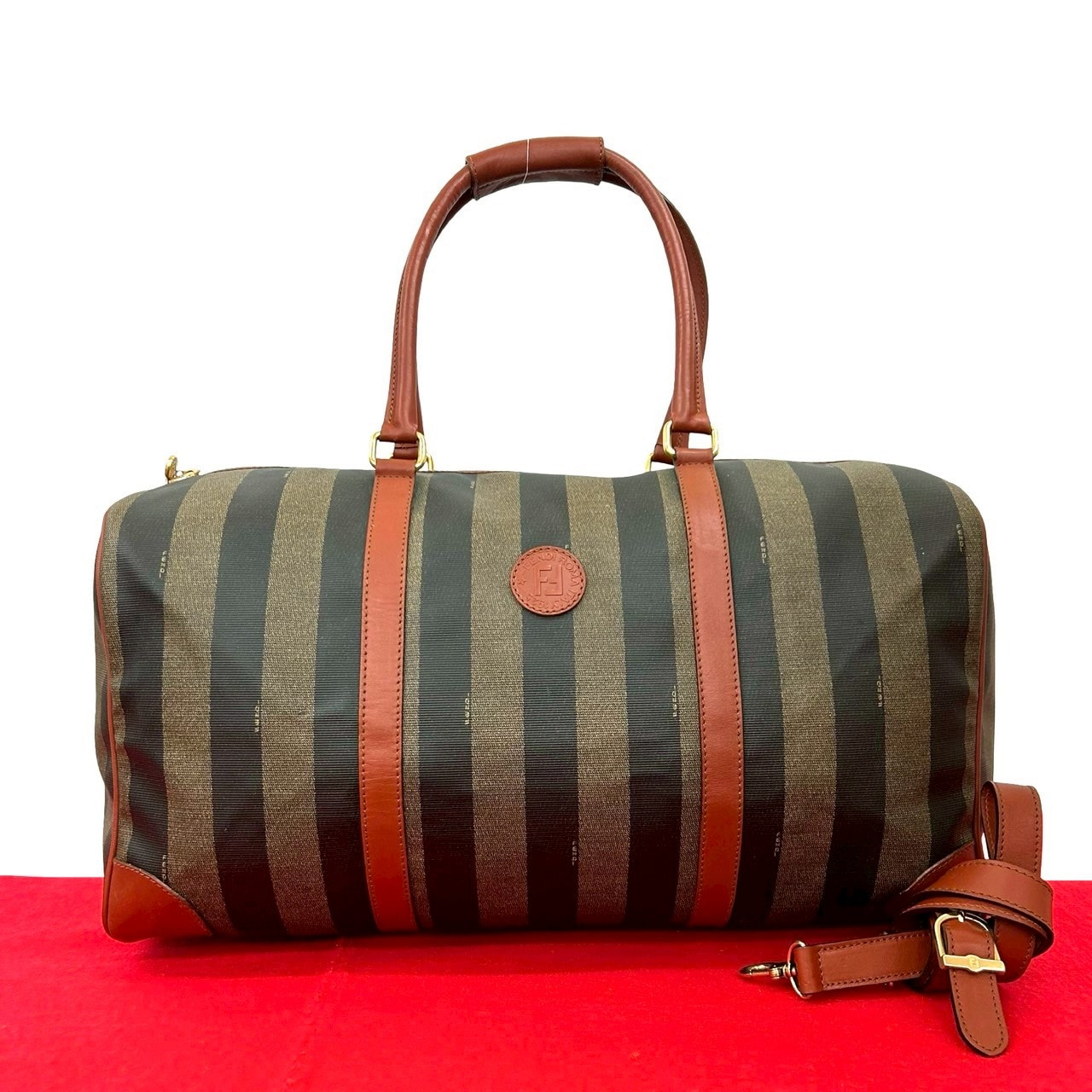 FENDI フェンディ ペカン 柄 FF モチーフ レザー PVC ショルダーバッグ ブラウン
s938a