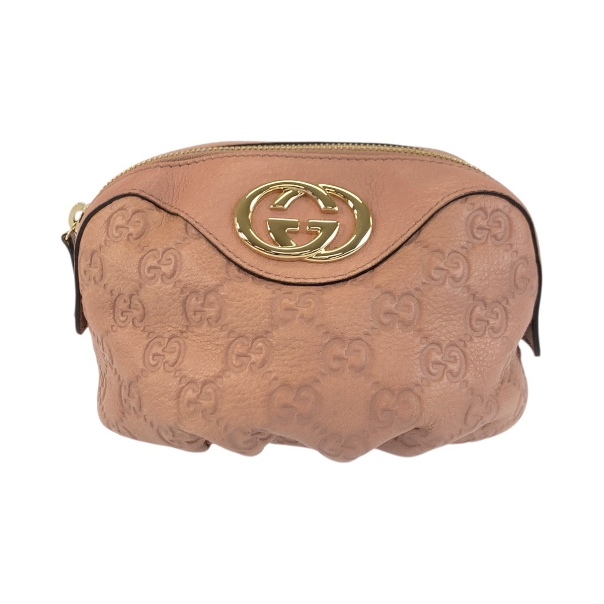 美品 GUCCI グッチ グッチシマ インターロッキング ピンク ゴールド金具 レザー ポーチ 化粧ポーチ 601566 【中古】