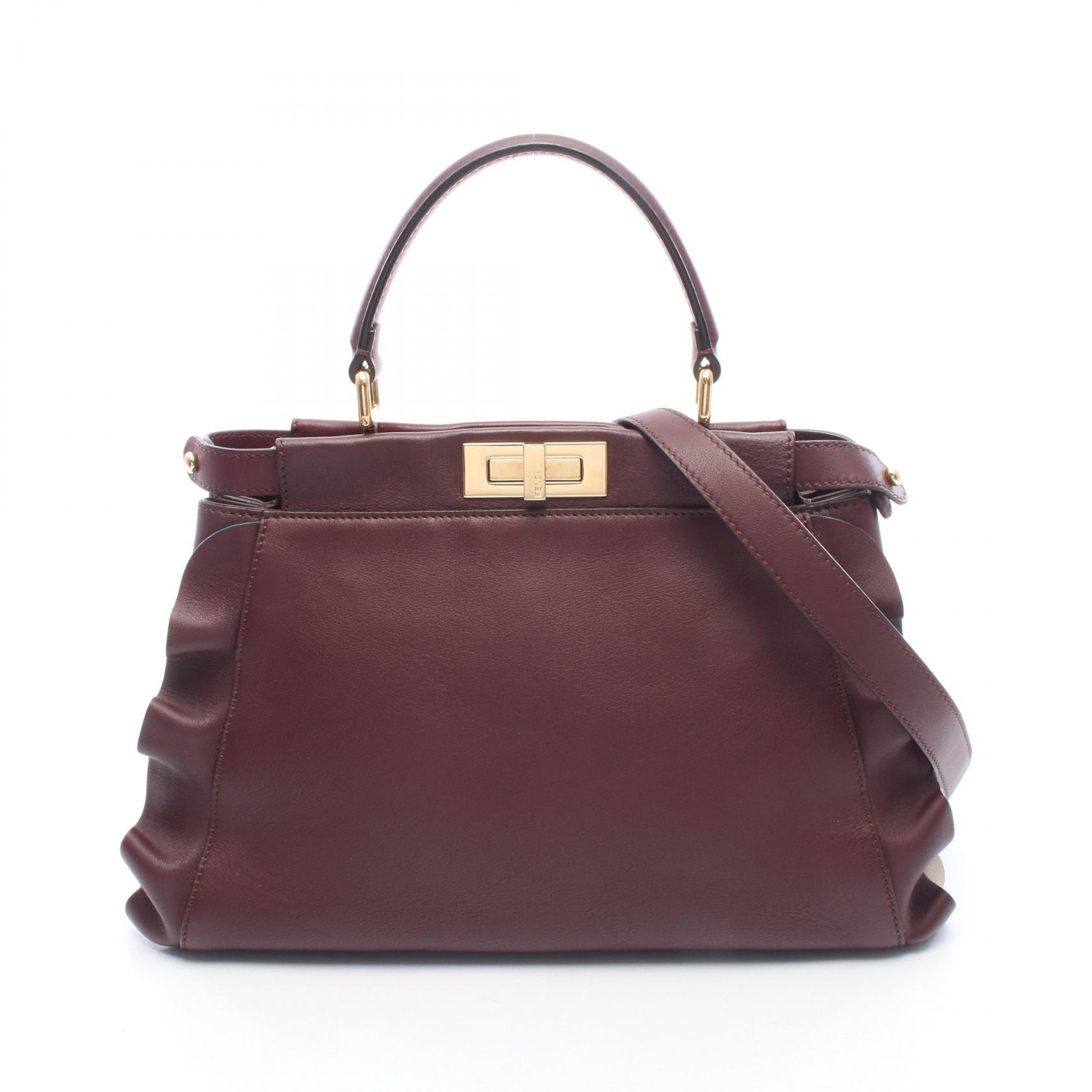 フェンディ FENDI ピーカブー レギュラー ウェーブフリル 2WAY ハンドバッグ バッグ レザー レディース ボルドー系 8BN290 【中古】