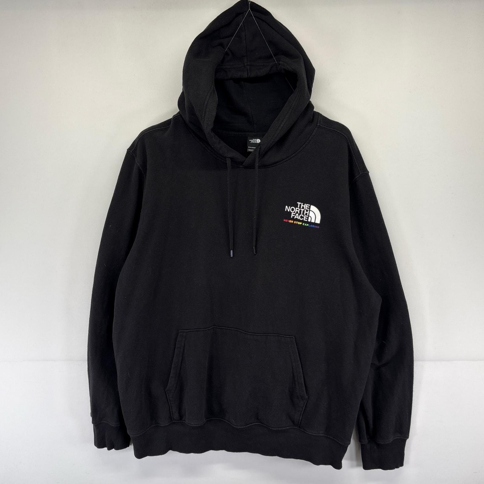 古着 ザ・ノースフェイス THE NORTH FACE パーカー スウェット 大きいサイズ プルオーバー   2XL  ブラック系 バックプリント メンズ