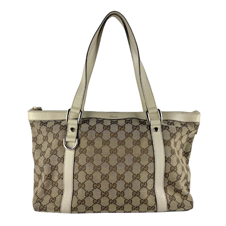 グッチ GUCCI ハンドバッグ キャンバス/レザー アイボリー/ブラウン レディース 141470【中古】 z10273