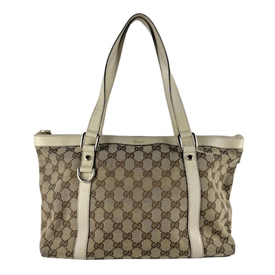 グッチ GUCCI ハンドバッグ キャンバス/レザー アイボリー/ブラウン レディース 141470【中古】 z10273