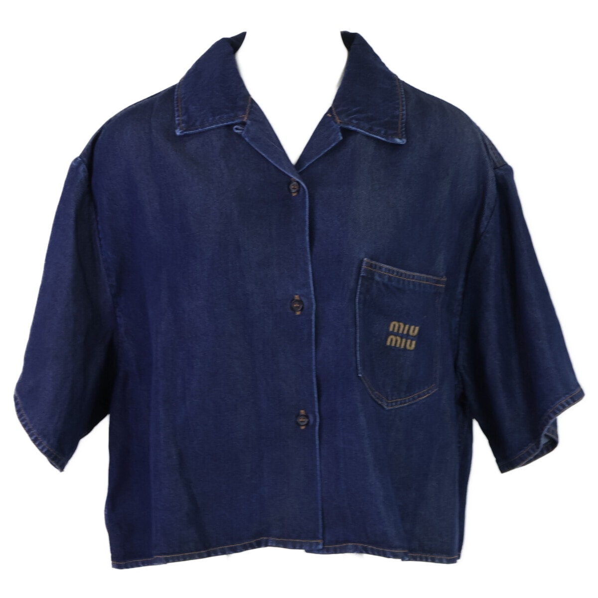 ミュウミュウ 【美品/国内正規/23年製】GWC105 デニム クロップド 半袖シャツ 38
