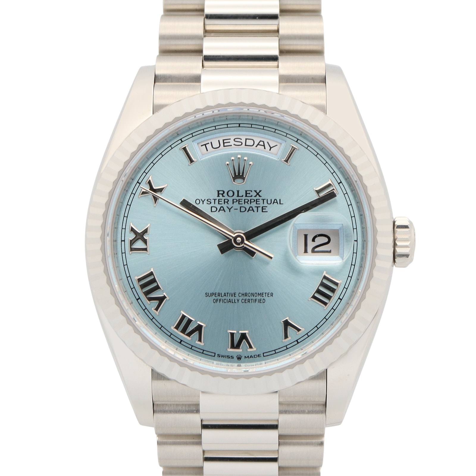 ロレックス ROLEX デイデイト36 ランダム番 腕時計 時計 プラチナ メンズ ブルー系 アイスブルー/ローマ数字 128236 【中古】