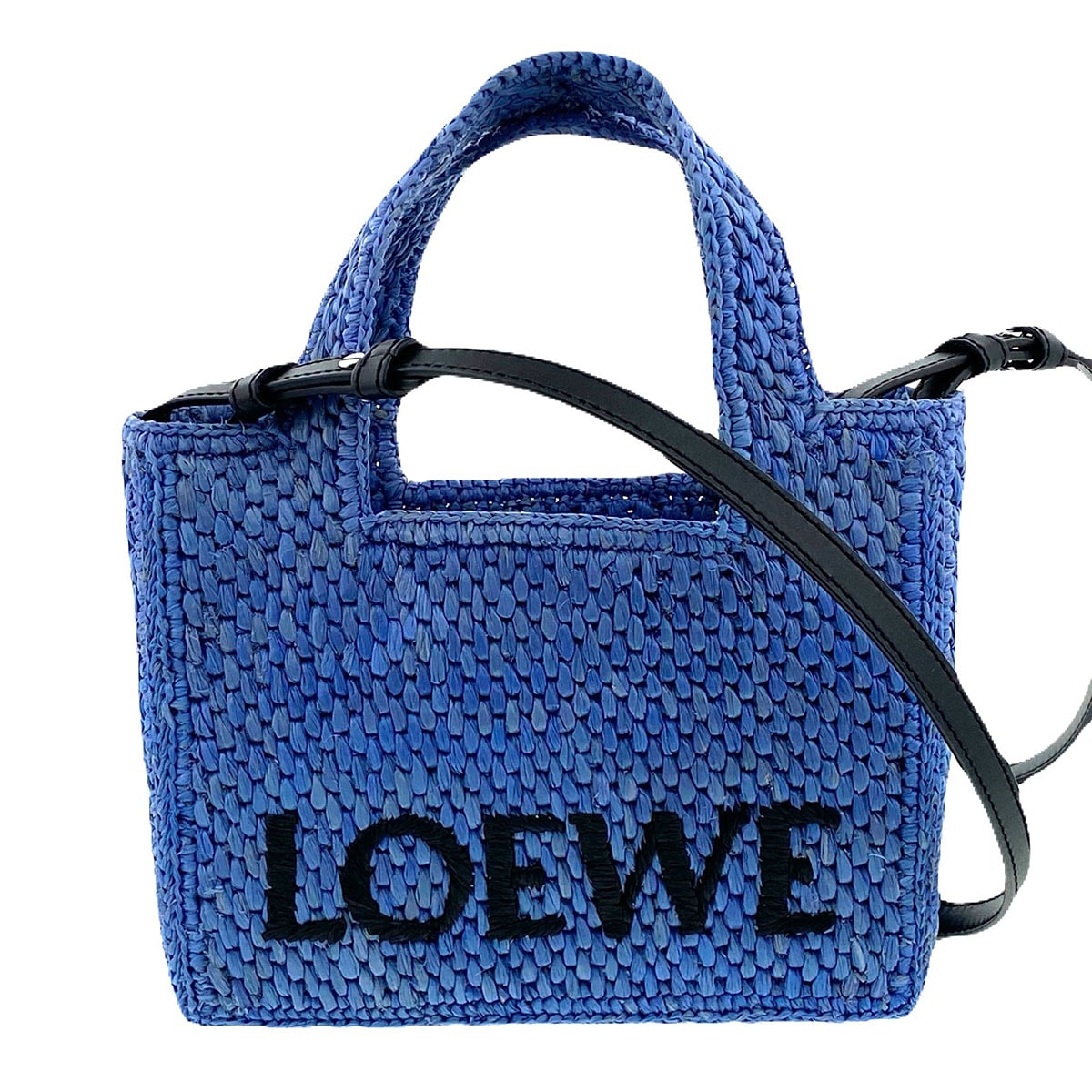 LOEWE ロエベ フォント トート ミニ トートバッグ A685V46X01 ラフィア ブルー レディース【中古】
