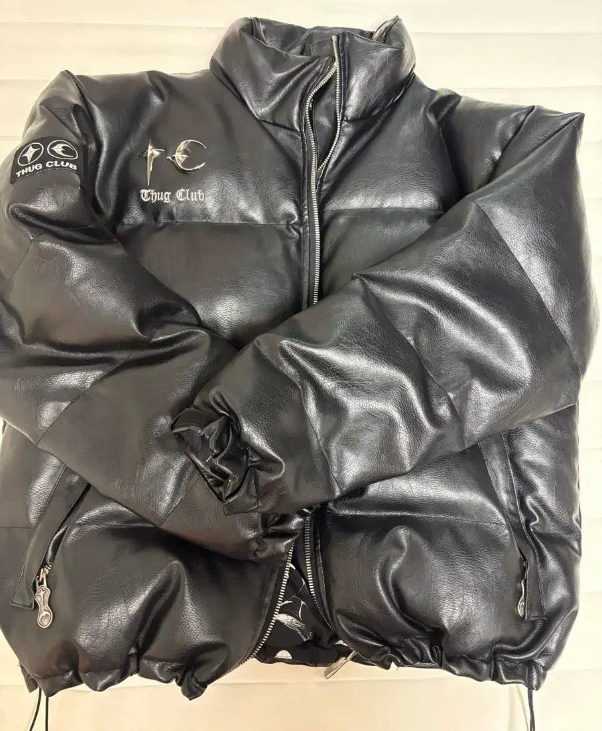 THUG CLUB TC Leather Puffer Jacket "BLACK"
