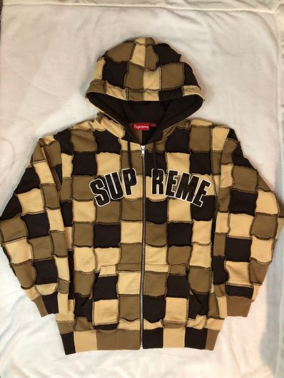 Supreme Reverse Patchwork Zip Up Hooded Sweatshirt "Brown"