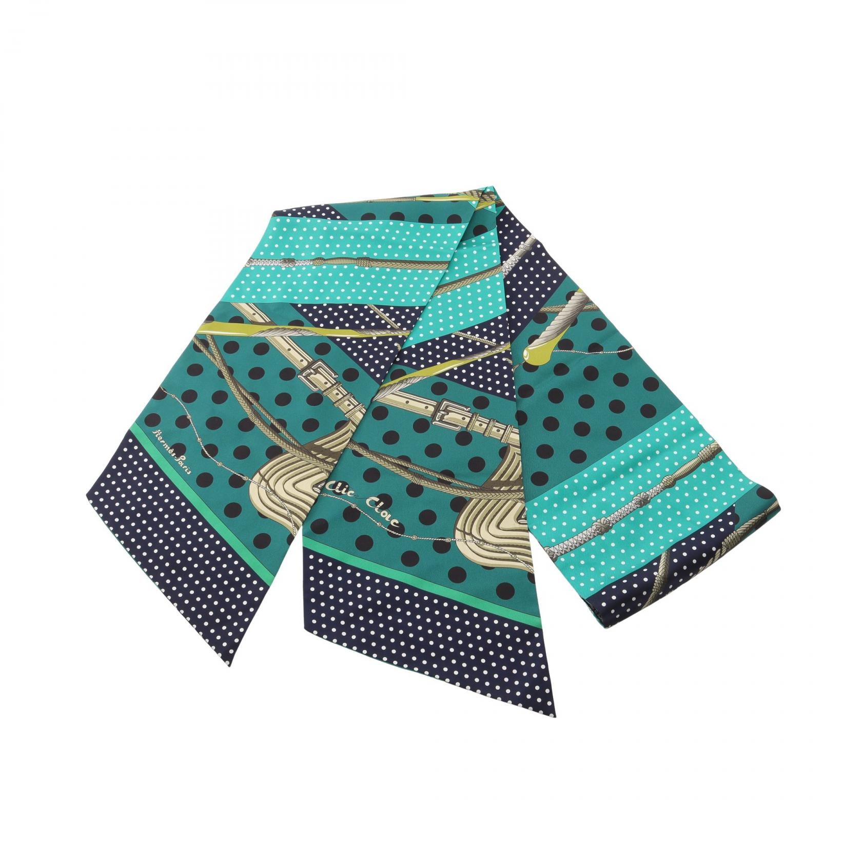 エルメス HERMES マキシツイリー Clic Clac a Pois スカーフ 衣料品 シルク シルク レディース グリーン系 / ネイビー系 / マルチカラー 【中古】