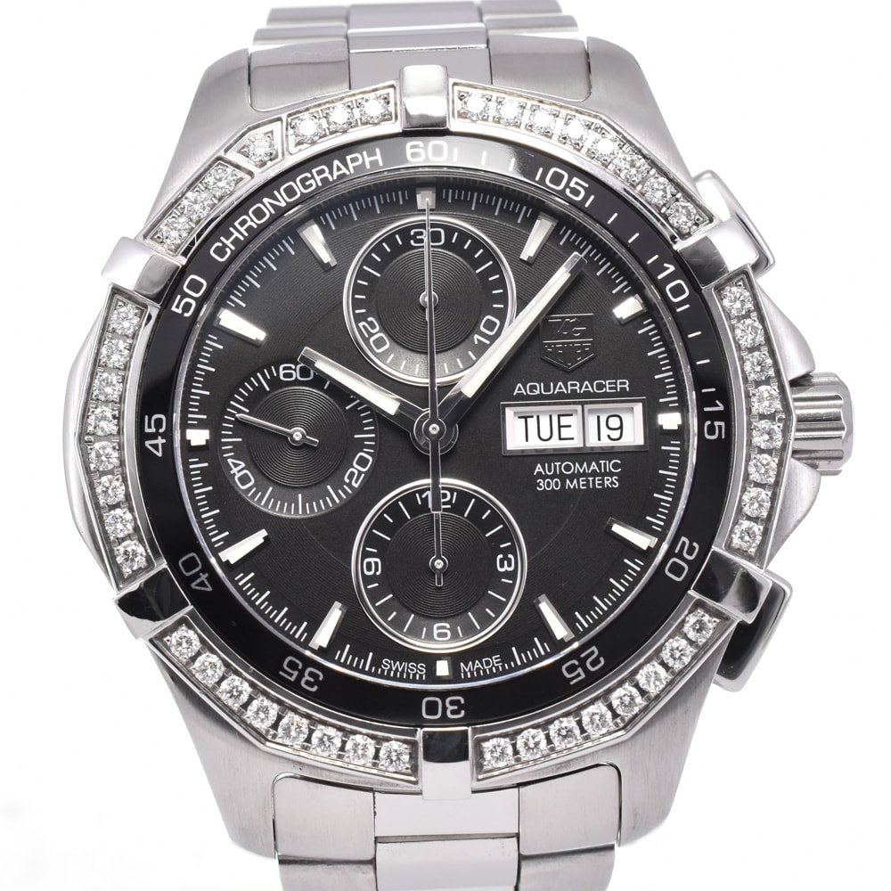 タグホイヤー TAG HEUER CAF2014.BA0815 アクアレーサー ダイヤモンドベゼル クロノグラフ デイデイト 自動巻き メンズ 良品 G#144741