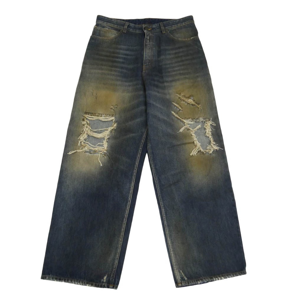 VETEMENTS ヴェトモン 26SS ME76DP072D TRASHED JEANS ダメージ加工 トラッシュド バギー デニム パンツ インディゴブルー系 33【中古】
