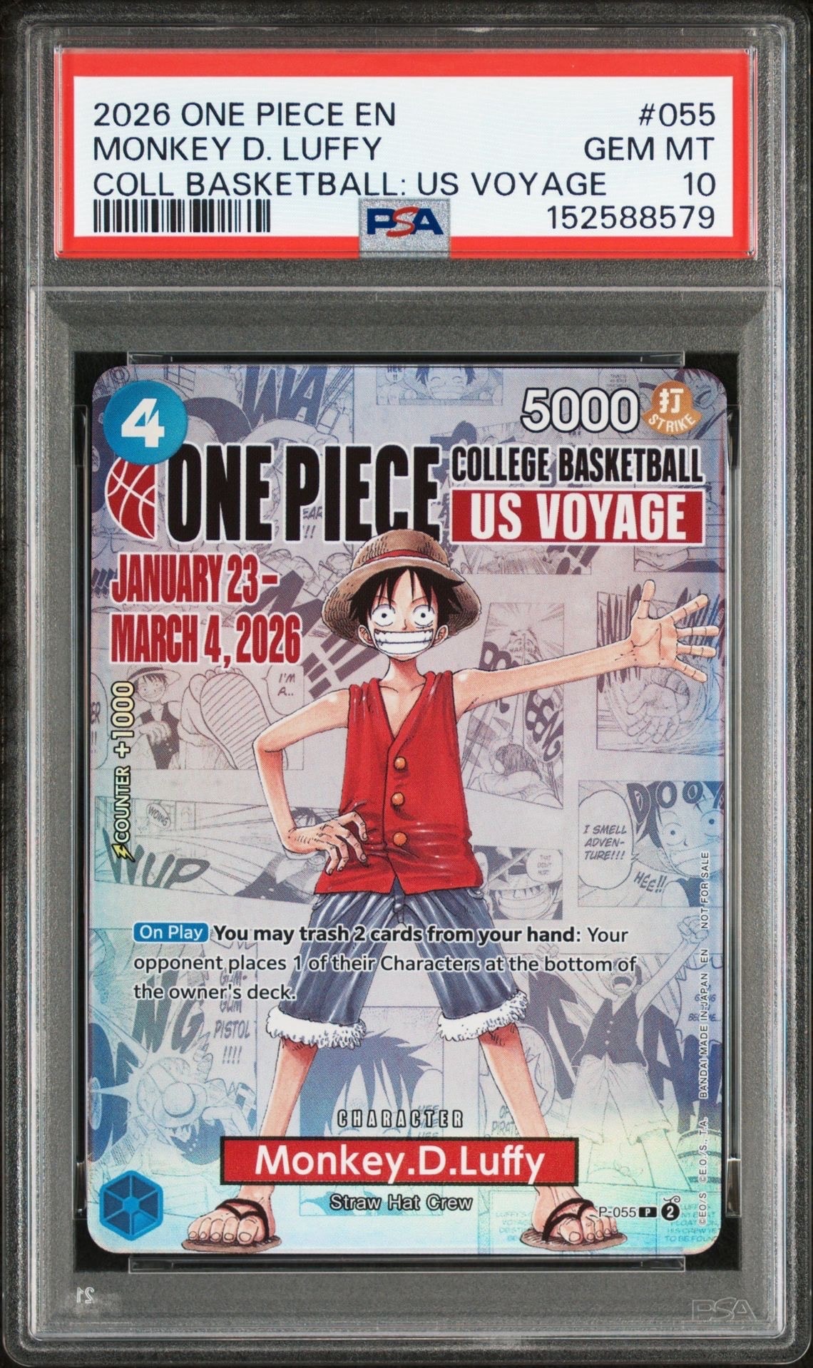 モンキー・D・ルフィ:P (開封済) [P-055]【英語版】(プロモーションカード「ワンピース カレッジ バスケットボール:USボヤージュ」)