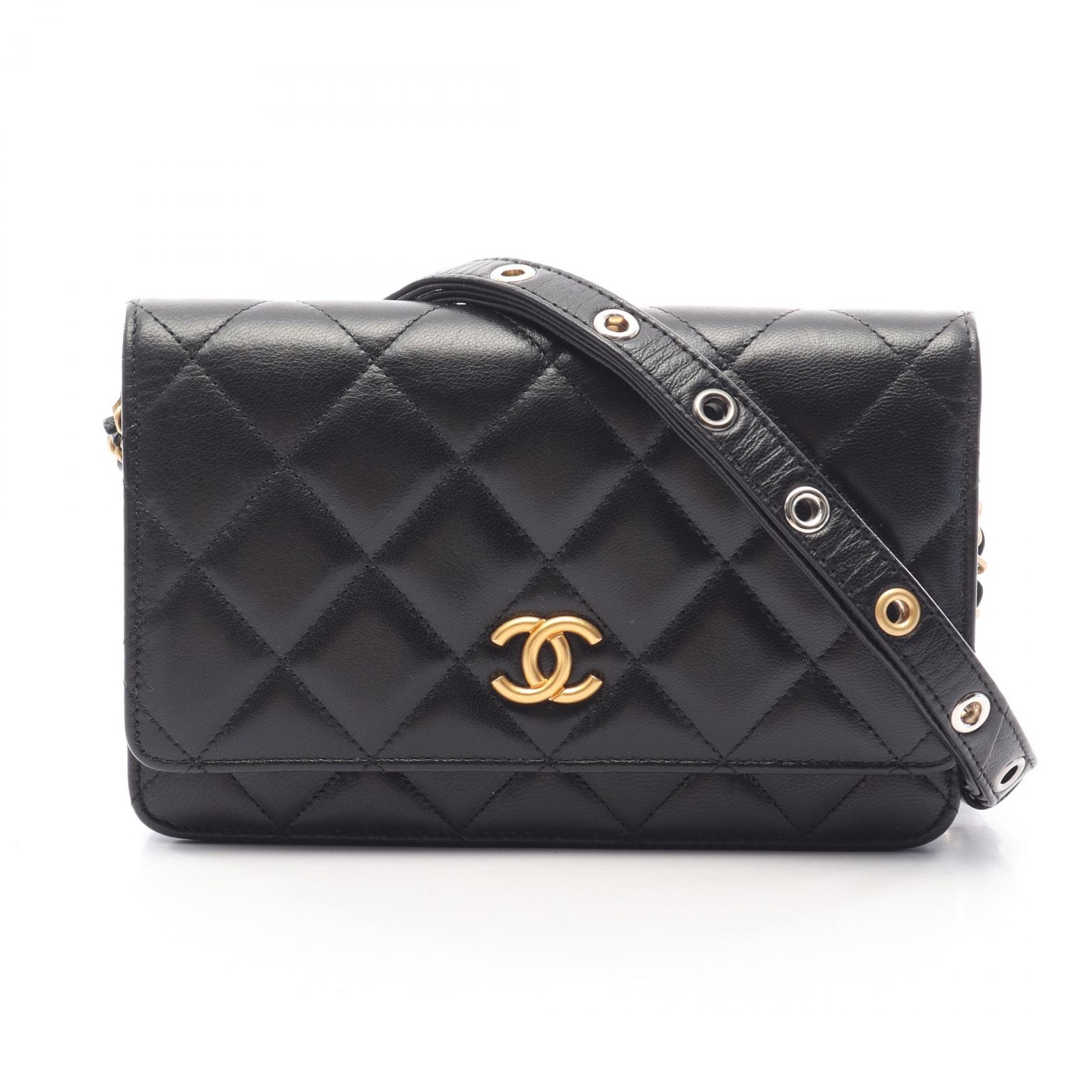 シャネル CHANEL マトラッセ チェーンウォレット コンビ金具 ショルダーバッグ バッグ ラムスキン(羊革) レディース ブラック系 【中古】