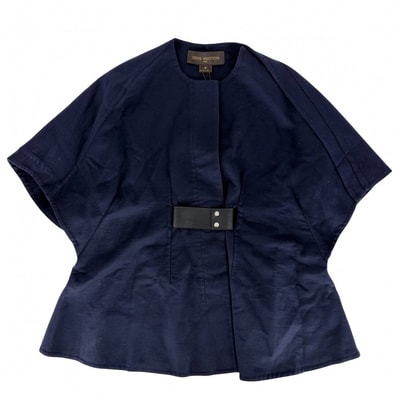 LOUIS VUITTON ルイヴィトン アウター ノーカラージャケット 五分袖 アパレル 服 34 ネイビー 紺 カシミヤ シルク レディース 春 秋【中古品】